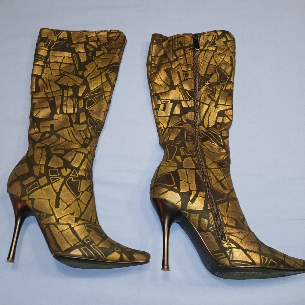 Pre-loved Caliente Black and Gold Suede Boots. Worn only 1 x.